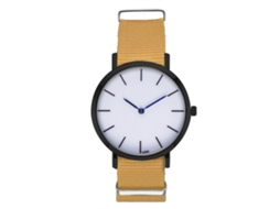 Relógio masculino de quartzo com mostrador redondo e pulseira de nylon bege elegante e casual.