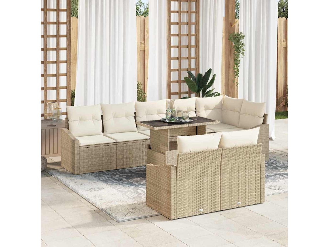 Vidaxl Conjunto De Sofá De Jardim Com Almofada 9 Pcs Bege E Creme