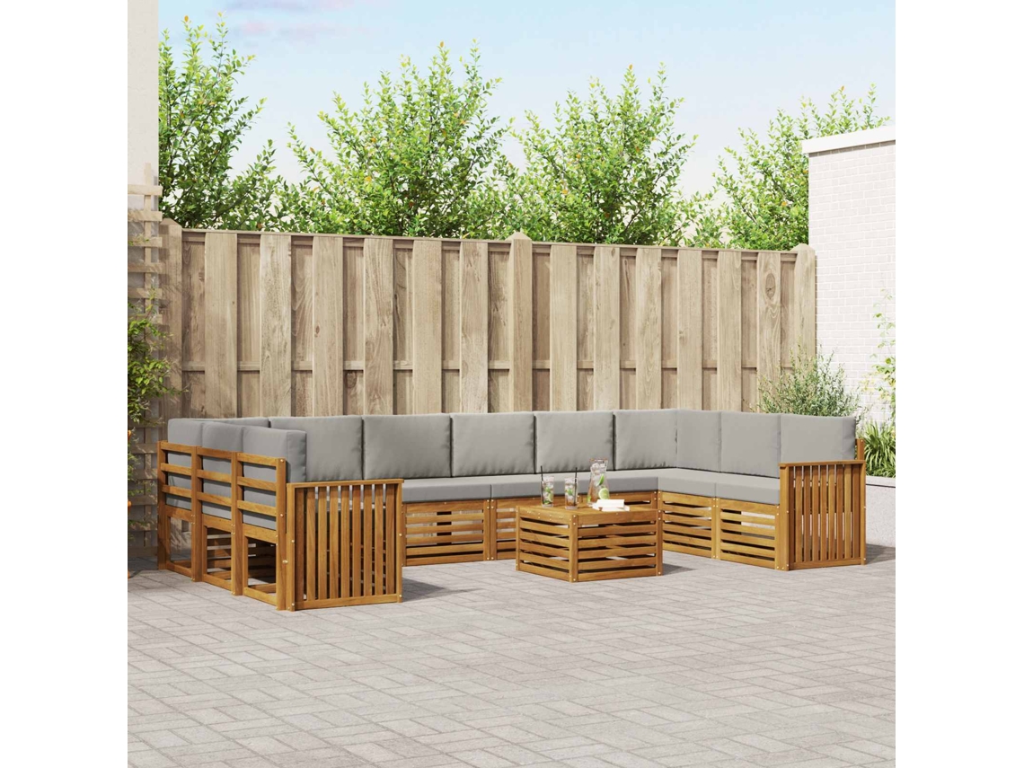 Vidaxl Conjunto De Sofás Para Exterior 11 Pcs Cinza Natural E Claro