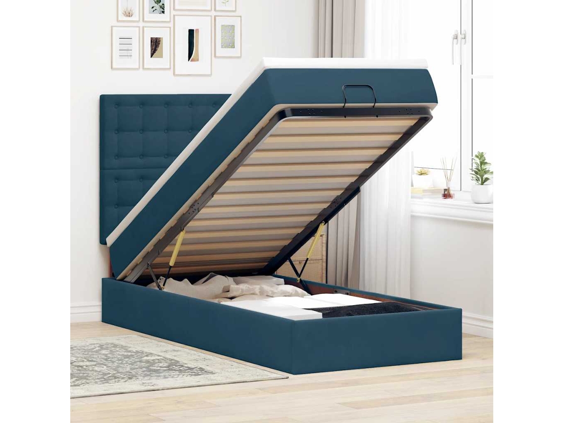 Vidaxl Estrutura De Cama Otomana Com Colchões Azul Escuro Veludo