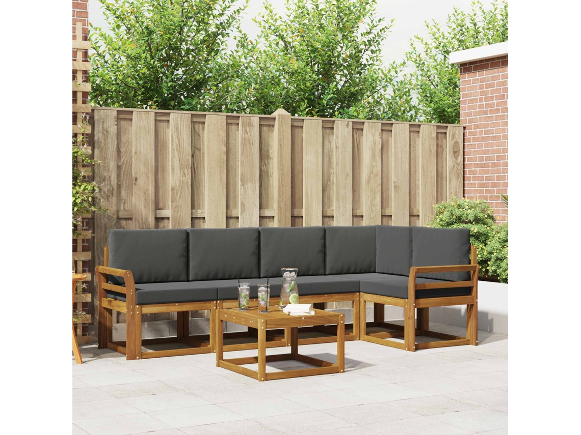 Vidaxl Conjunto De Sofás Para Exterior 6 Unid. Natural E Antracite