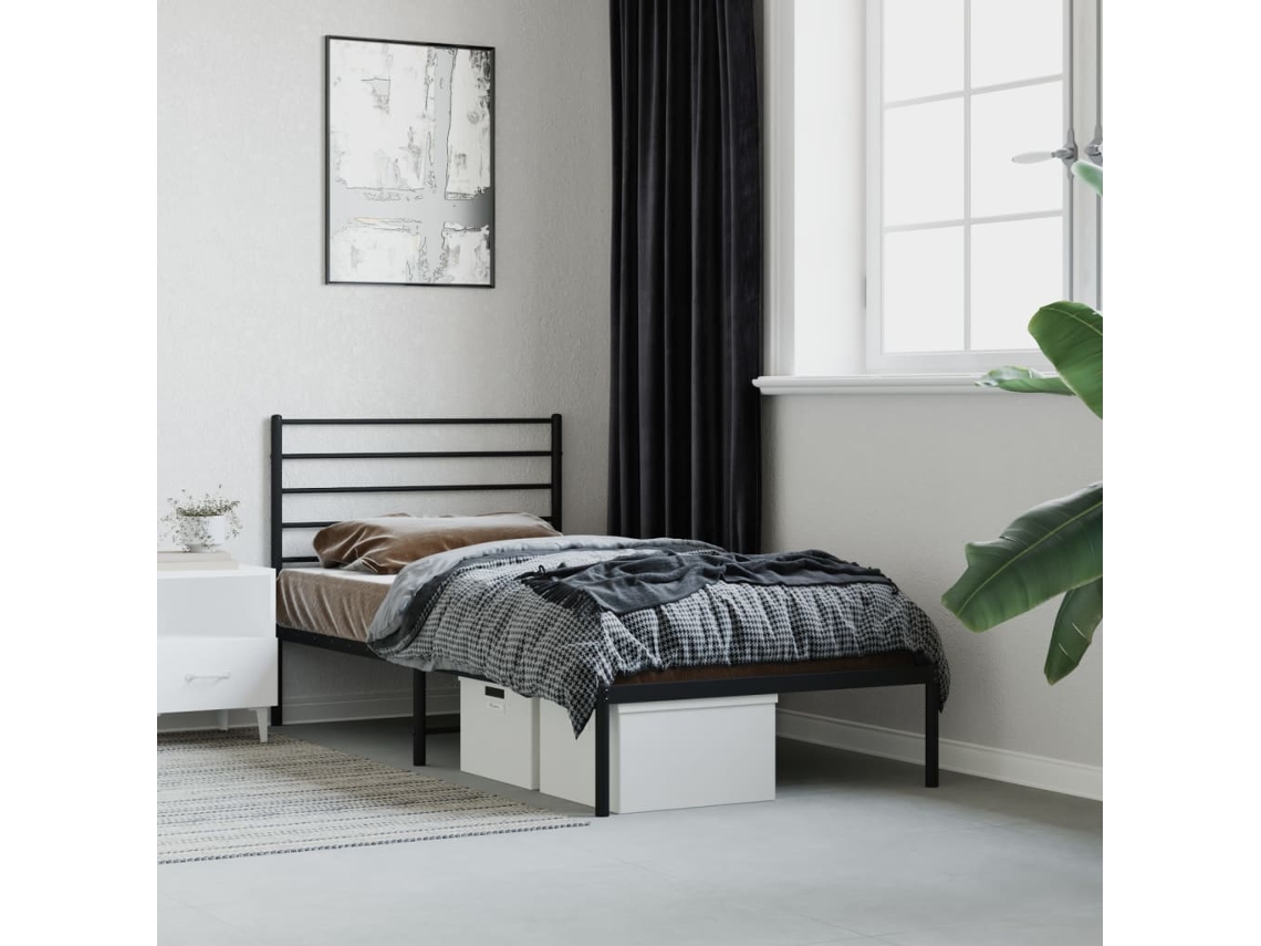 Estrutura De Cama Com Cabeceira 90x190 Cm Metal Preto