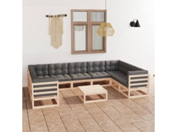 Vidaxl 10 Pcs Conjunto Lounge De Jardim C/ Almofadões Pinho Maciço