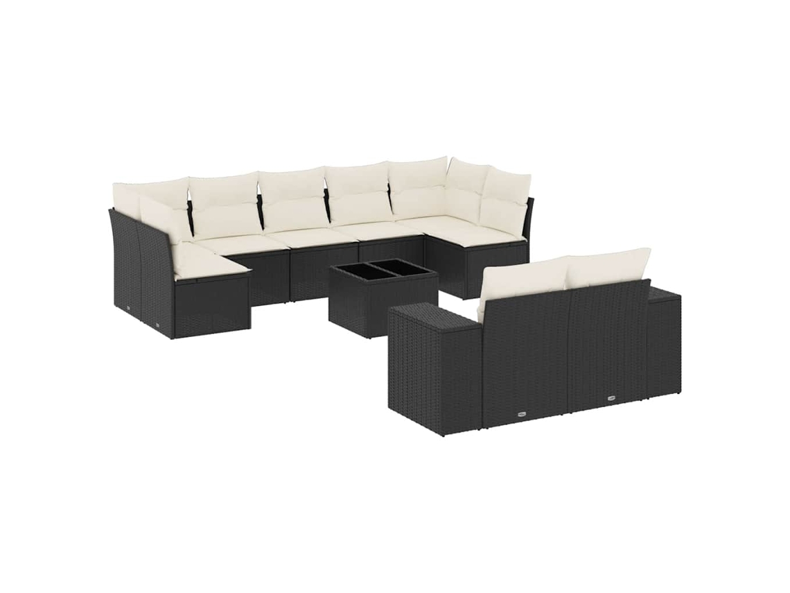 Conjunto de 10 Sofás de Jardim com Almofadões Vime Pe Preto MAISON EXCLUSIVE