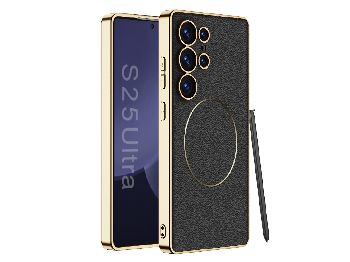 Capa Magnética Hexinyigjly Para Para Samsung S25 Ultra, Pele Pu, Suporte Para Carregamento Sem Fios, Antichoque Preto