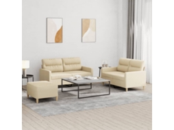 Vidaxl 3 Pcs Conjunto De Sofás Com Almofadões Tecido Cor Creme