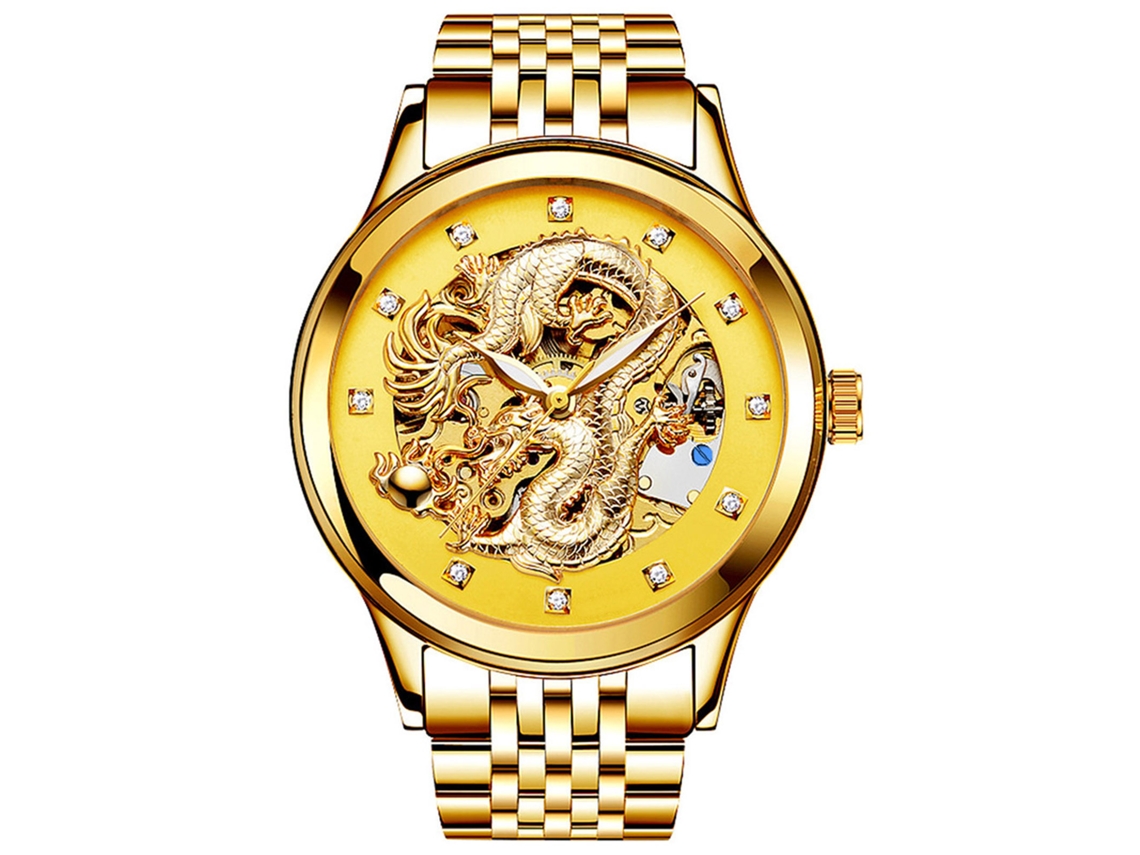 Reloj De Pulsera Para Hombre Nary De Acero Dorado Impermeable Con Calendario