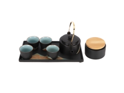 Set De Té Kung Fu Estilo Japonês Com Olla De Cerâmica Preta, Jarrinha, Xícaras E Prato Para Cerimônia De Té