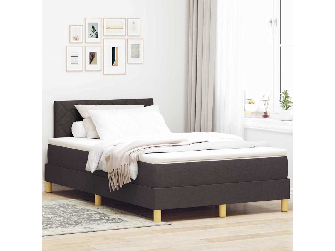 Vidaxl Cama Box Spring Led Marrom Escuro 120 X 200 Cm Tecido