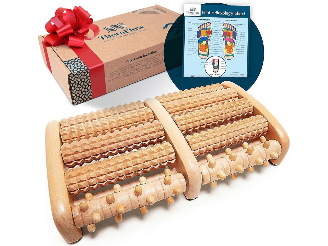 Massageador De Pés Theraflow Para Alívio Da Neuropatia E Fascite Plantar - Presentes Mães Pais, Madeira, D