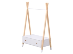 Cabide de madeira e branco com gaveta para crianças LOU HAPPY GARDEN