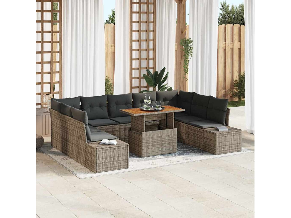 Vidaxl Conjunto De Sofá De Jardim 10 Unid. Cinza E Marrom