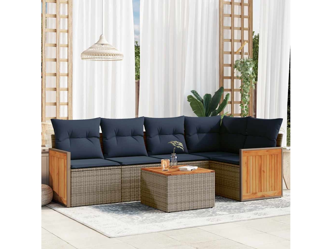 Conjunto de Sofá de Jardim, 6 Peças, Almofadas, Rattan Cinza MAISON EXCLUSIVE