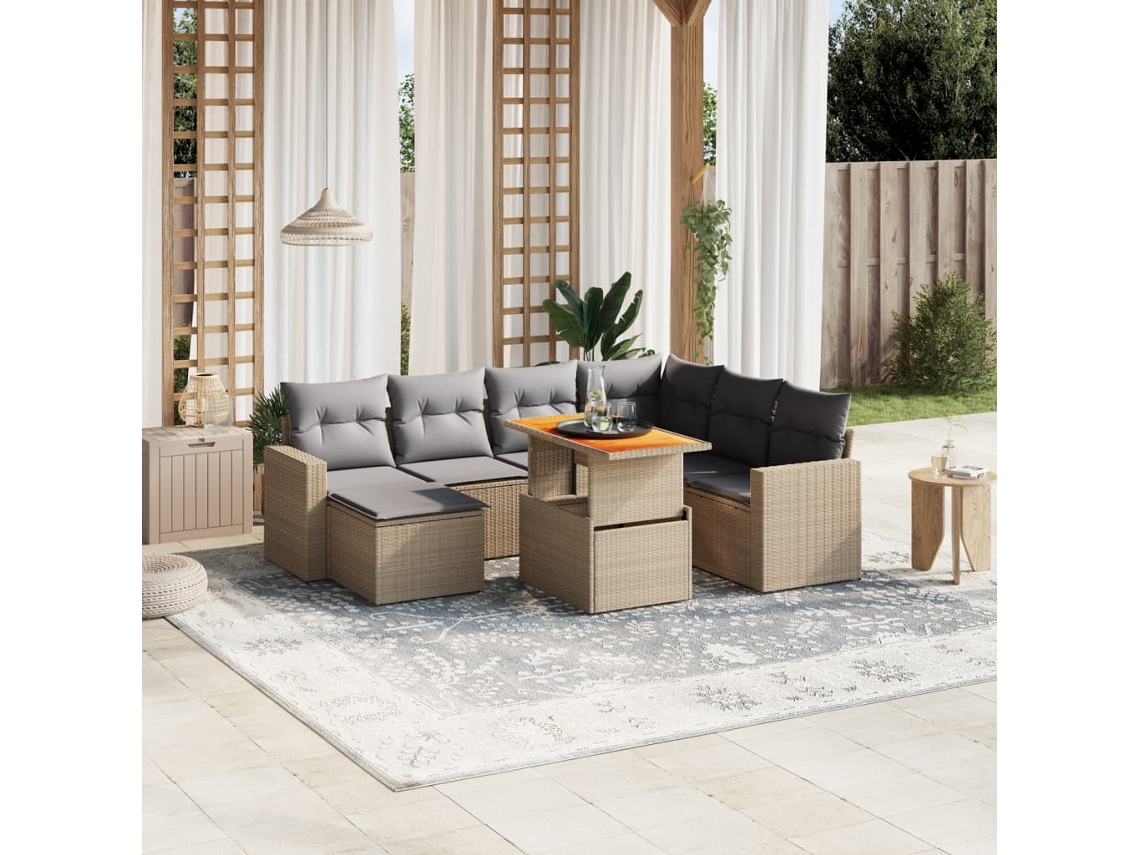 Conjunto de 8 Sofás para Jardim com Almofadas Vime Pe Bege Dkd Home Decor