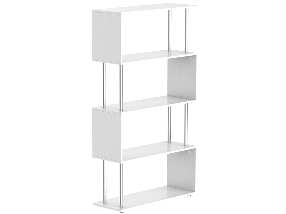 Estante Moderna ZACHARY com 4 Prateleiras de Madeira e Metal para Sala e Escritório (80x30x145cm) Branco