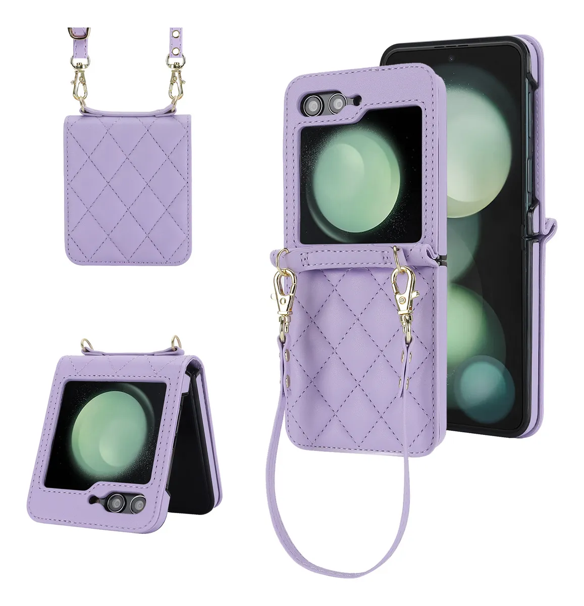 Capa De Couro Xadrez Para Samsung Z Flip 5 4 3