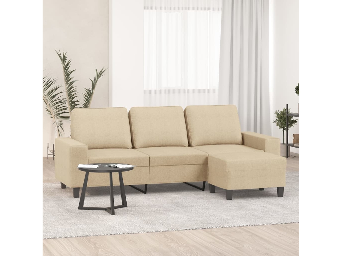 Sofá De 3 Lugares Com Apoio De Pés 180 Cm Tecido Cor Creme Lovely Home