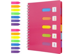 Caderno espiral A5 com 2 abas de índice, 5 abas coloridas, capa dura Slowmoose (rosa)