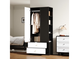 Armário com Espelho 1 Porta 2 Gavetas 4 Prateleiras Preto/branco 80x40x180cm MARCA