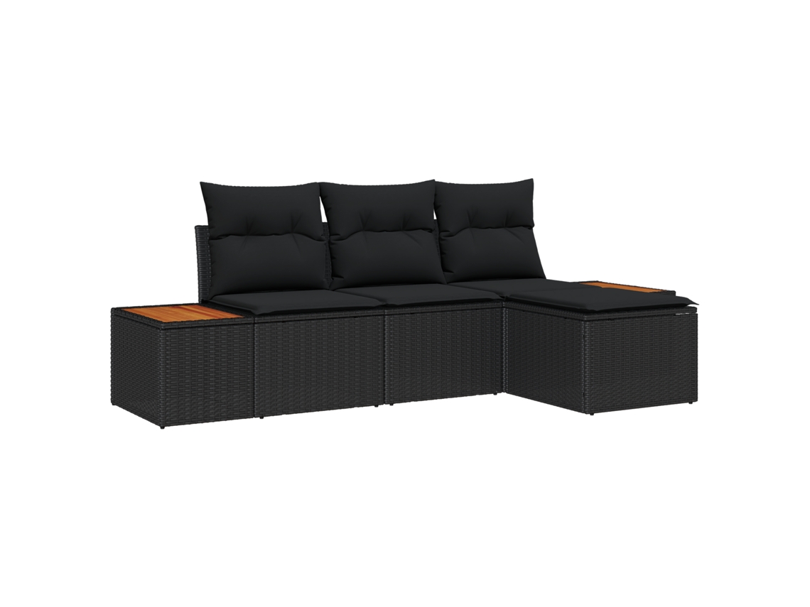 Conjunto 4 Conjunto De Sofás Para Exterior Vidaxl Preto Vime Pe (239 X 117 X 85 Cm)