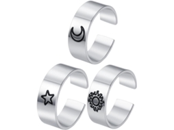 Conjunto De 3 Anéis Abertos Ajustáveis Em Titânio Para Mulheres, Com Design De Sol E Lua.
