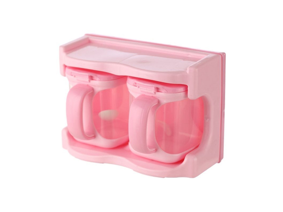 Rebe - Caixa de temperos multifuncional de plástico com dois compartimentos rosa para cozinha.