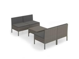 Maison Exclusive - 5 Pcs Conjunto Lounge De Jardim C/ Almofadões Vime Pe Cinzento