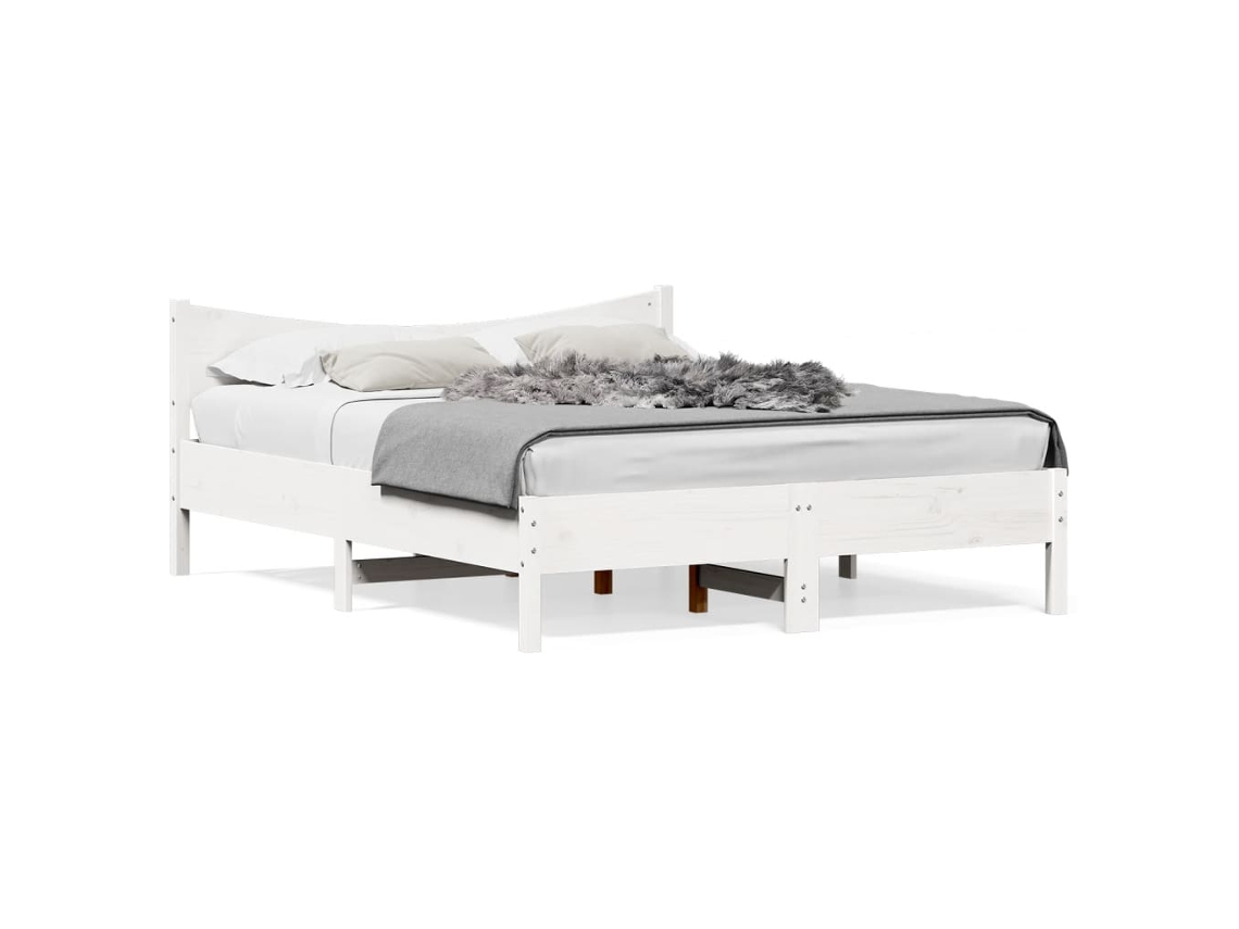 Cama Sem Colchão 150x200 cm Madeira de Pinho Maciça Branco MAISON EXCLUSIVE