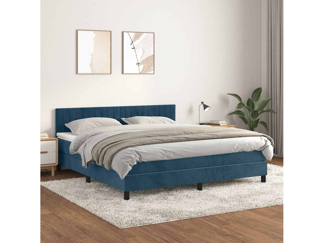 Vidaxl Cama Com Molas/colchão 180x200 Cm Veludo Azul-escuro