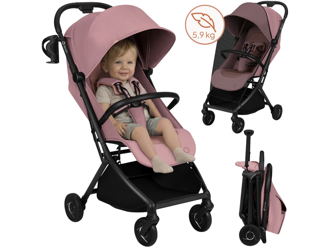 Carrinho De Passeio Lionelo Sia Ultraleve Estrutura 5,9 Kg - Travão Confortável - Fivela E Cesto Com Fecho Magnético - Mosquiteiro, Rosa