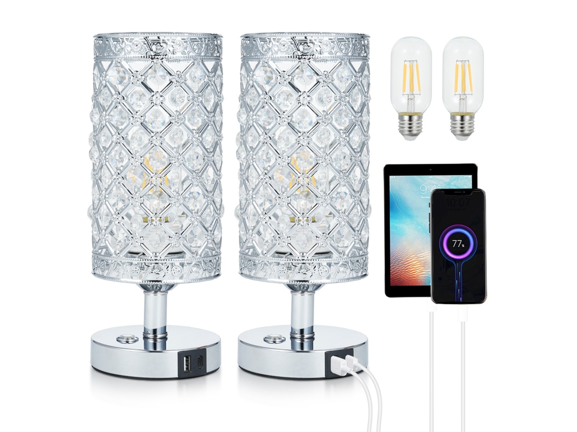 2 lâmpadas de Mesa de cristal com toque, 3000K, luz quente, USB, bateria 4000mAh S/MARCA