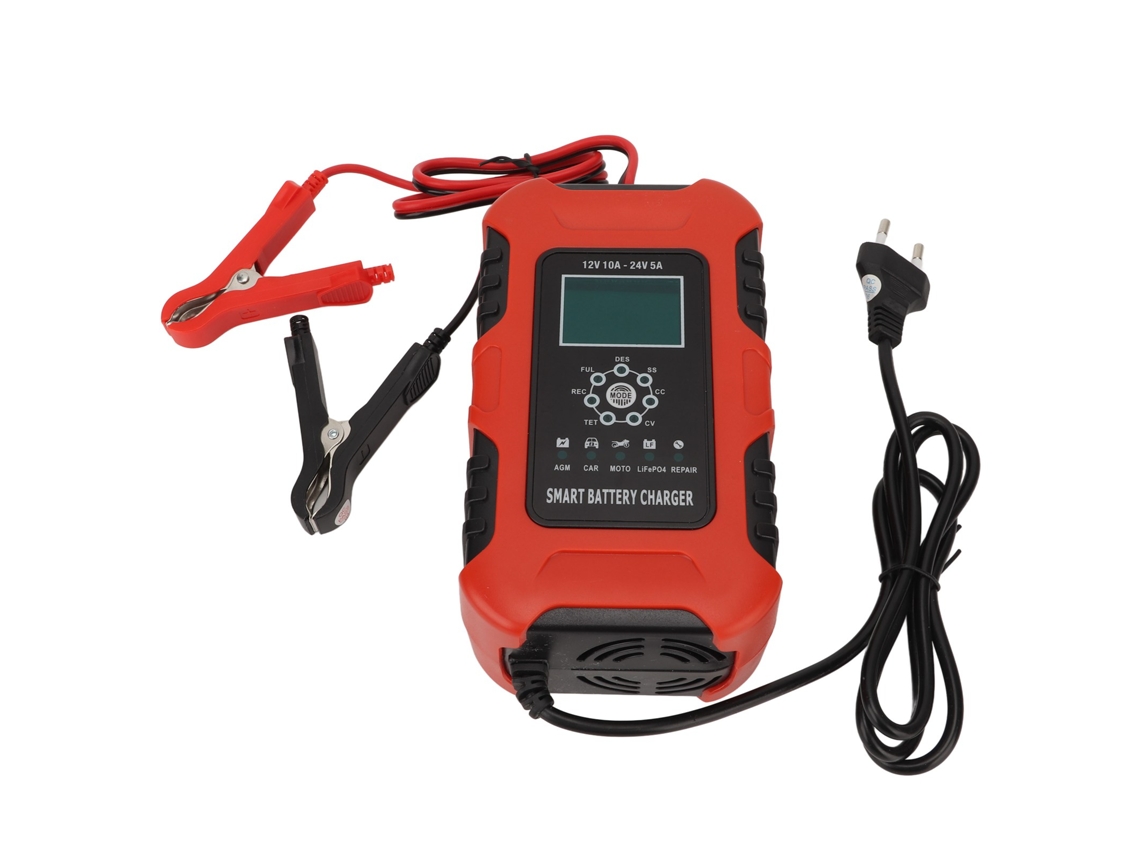 Carregador Inteligente De Baterias Automático Com Tela Digital 7 Etapas 100‑240v Para Carro Com Plugue Eu