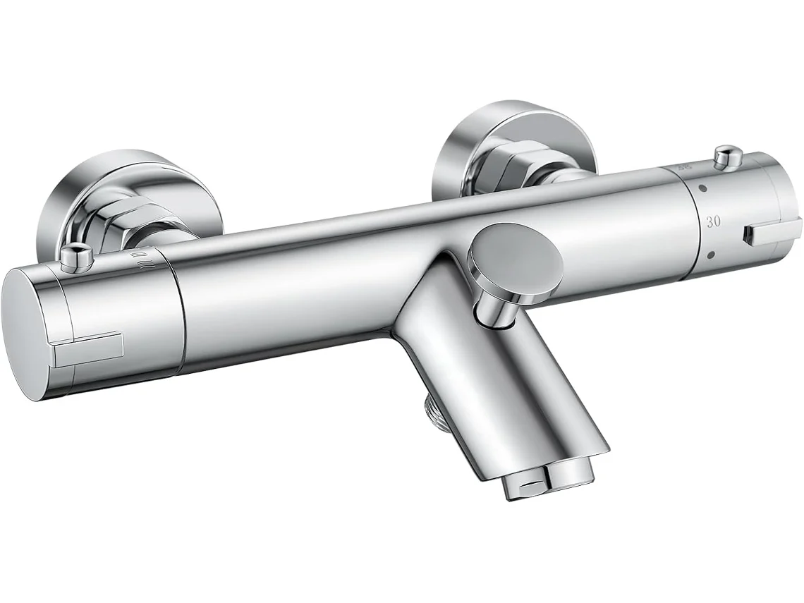 Thermostatic Duche Mixer Tap Para Bathtub He Duche, Solid Latão Com 38°c Safety Lock, Cromado Acabamento, Montagem Na Parede