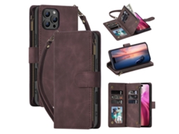 Capa Em Couro Pu Com Suporte E Pega Para Apple Iphone 16 Pro Max - Café