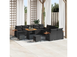 Vidaxl Conjunto De Sofá De Jardim 13 Unid. Preto Vime Pe