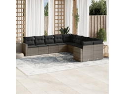 10 Pcs Conjunto Sofás De Jardim C/ Almofadões Vime Pe Cinza Dkd Home Decor