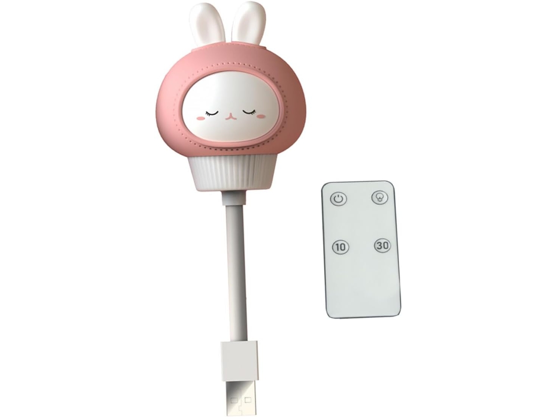 Luminária Noturna Usb Compacta Em Formato De Coelho Rosa, Feita Abs