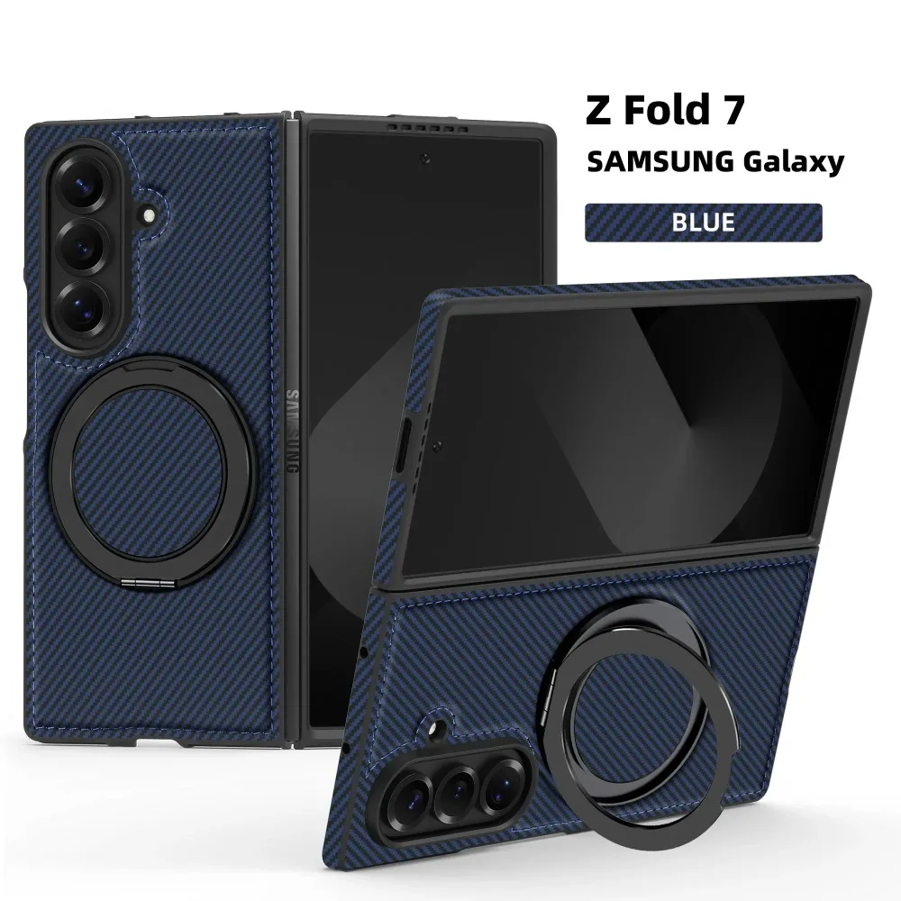 (azul Escuro, Galaxy Z Fold6) Capa Protetora Magnética Com Textura De Fibra De Carbono, Compatível Com Magsafe E Suporte Giratório De 360°