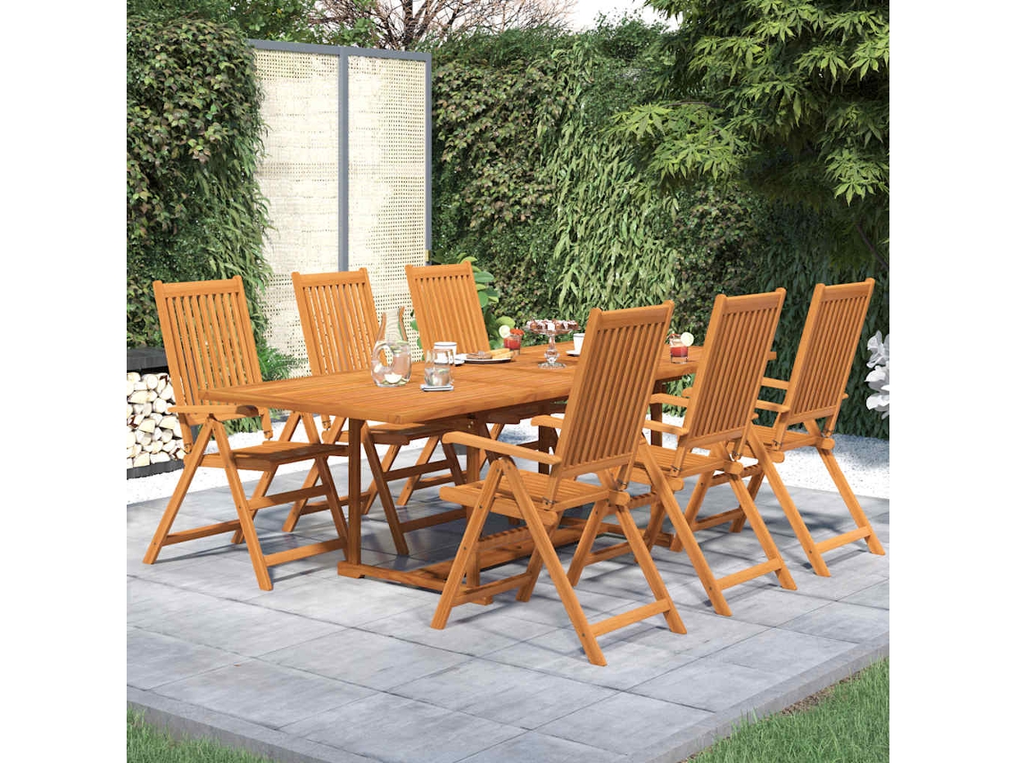 Vidaxl 7 Pcs Conjunto De Jantar Para Jardim Madeira De Acácia Maciça 160-240 Cm
