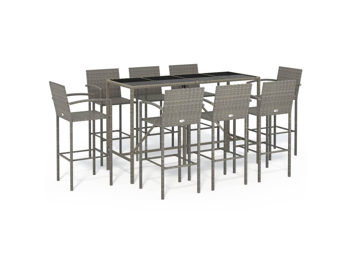 Maison Exclusive - 9 Pcs Conjunto De Bar Para Jardim Vime Pe Cinzento