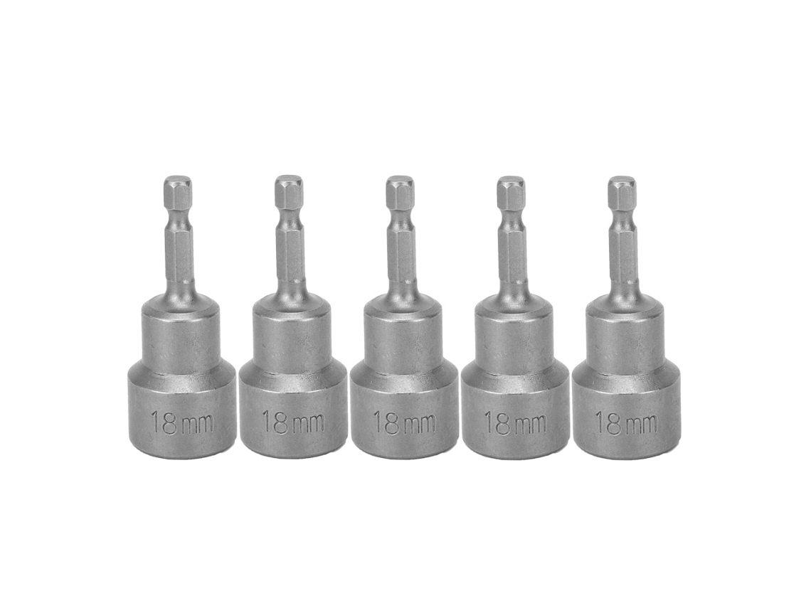 5pçs Chave De Boca Hexagonal Magnética Aço Galvanizado Broca Parafuso Para Parafusadeira Elétrica 18mm