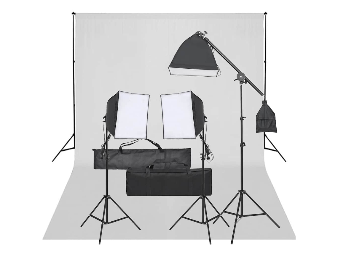 Vidaxl Kit De Estúdio Fotográfico Com Conjunto De Iluminação E Fundo