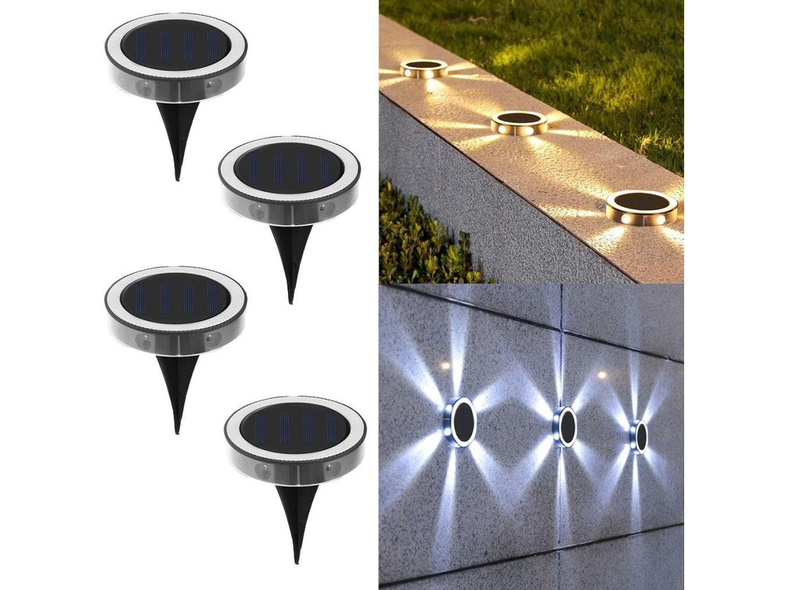 Kit com 4 Luminárias Solares Externas com 6 Leds e Luz Branca Quente AQUAFORGE