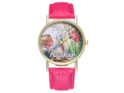 Reloj De Pulsera Analógico De Quartzo Con Correa De Pu Para Mujer (rojo Rosa)