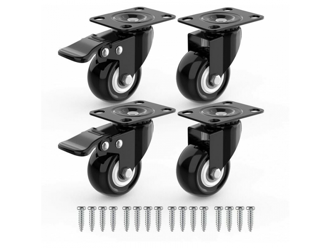 Conjunto De 4 Rodízios Giratórios Para Móveis, Incluindo 2 Com Freio Parafusos Aquaforge