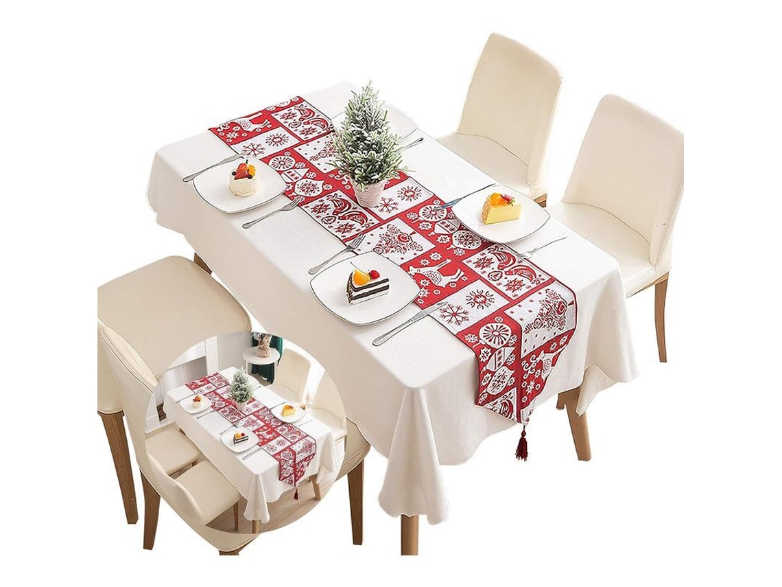 Runner de Mesa Vermelho Tartan de Natal, Algodão, Lavável, com Franja
