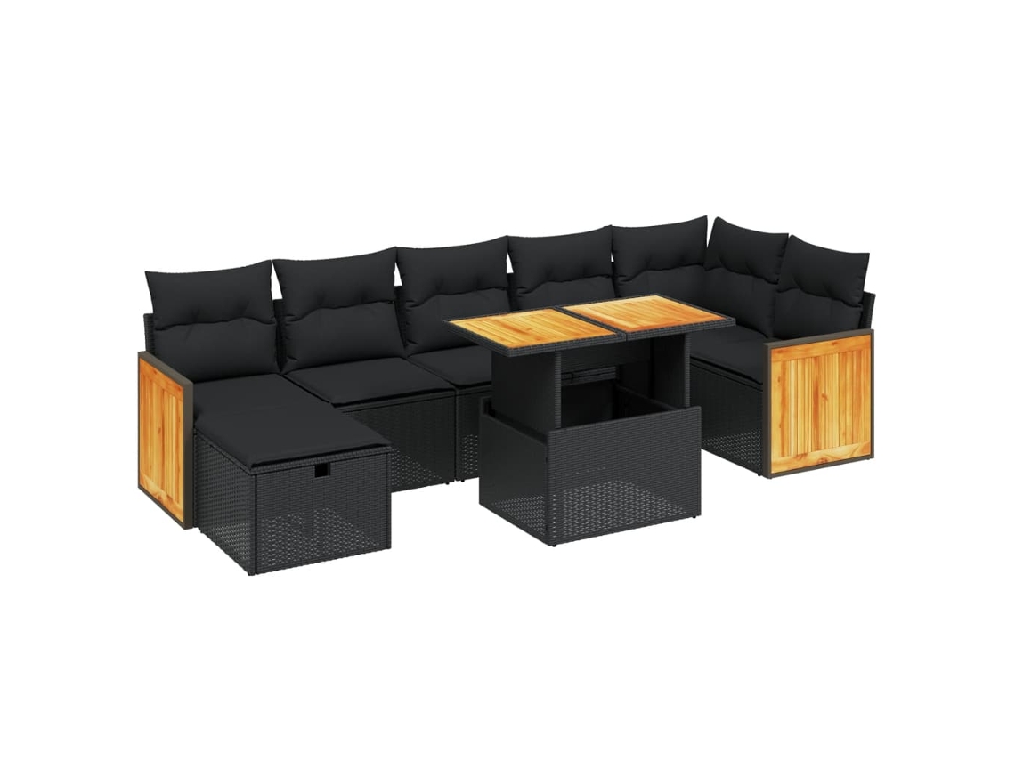 Conjunto de 8 Sofás de Jardim com Almofadões Vime Pe Preto MAISON EXCLUSIVE (N/A)