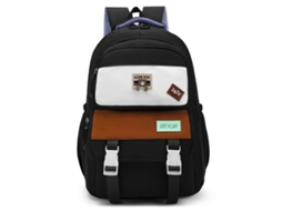 Mochila Color Block, Grande Capacidade, Impermeável, Adequada Para Meninas, Estudantes Do Ensino Médio, Universitários, Etc Preto