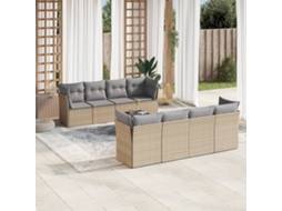 Vidaxl 9 Pcs Conjunto De Sofás P/ Jardim Com Almofadões Vime Pe Bege
