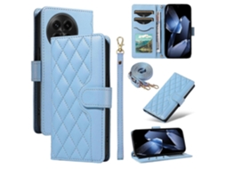 Capa Tipo Carteira Em Couro Com Alça Para Oneplus 13 - Azul